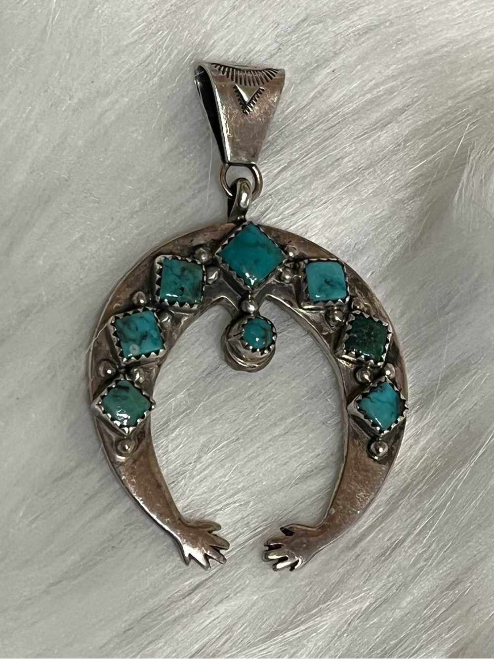 Vintage Naja Sterling Turquoise Crescent Hands Pendant